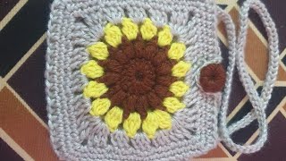 crochet sunflower mini bagcrochetsunflower crochetsunflower granny square handmade knitting [upl. by Marijane645]