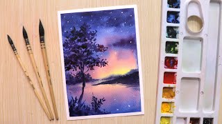 Watercolor painting for beginners beautiful night sky [upl. by Nivlem803]