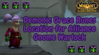 WoW Classic SOD Demonic Grace Runes Location for Alliance Gnome Warlock [upl. by Ahsened170]