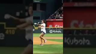 Hezly Rivera Olympic gold medalist throws first pitch mlb [upl. by Hazlip]