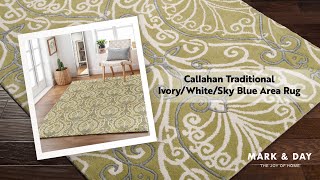 Callahan Traditional IvoryWhiteSky Blue Area Rug [upl. by Sitoiganap]