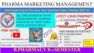 Pharmaceutical Marketing Management  Solution 202122  BPharm 8th sem [upl. by Ettelohcin]