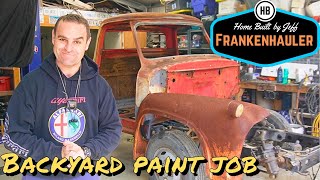 Backyard spray painting  1954 Ford F600 Car Hauler Build part 15 [upl. by Freeborn]