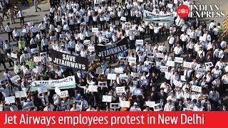 Save our jobs Jet Airways employees protest in New Delhi [upl. by Suiddaht526]