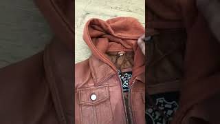 Video Review of Womens Hooded Leather Jacket  Brown Leather Jacket with Removable Hood  FJackets [upl. by Enileqcaj]