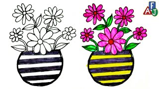 Flower Vase Drawing Easy  Flower Pot Drawing Simple And Beautiful [upl. by Gaivn]