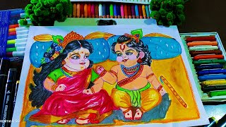 very easy and beautiful art of little Sri Radhakrishna 🥰Sri Radha Krishnatrending viralvideo [upl. by Aiynot]