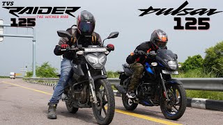 TVS Raider 125 vs Bajaj Pulsar 125 Drag Race [upl. by Oremo]