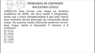 Problemas de Contagem análise combinatória raciocínio lógico questão UEMS vestibular concurso [upl. by Shelah608]