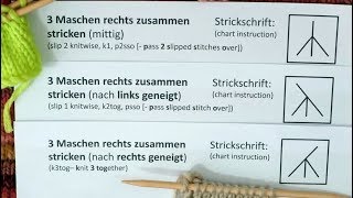 kleineKumpels Strickschriften quot 3 Maschen rechts zusammen strickenquot  quotk3tog sKtogPssoquot [upl. by Wirth717]