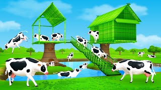 Cows Bamboo House  Cow Farm Diorama  Cows Funny Videos 3D Cartoons Animals Videos [upl. by Sible]