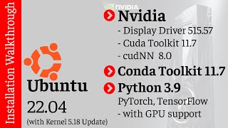 Nvidia Cuda cuDNN Conda PyTorch and TensorFlow Installation with Ubuntu 2204 [upl. by Russ]