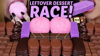 ASMR LEFTOVER DESSERT RACE CHOCOLATE TICO ICE CREAM BARS PINK SNOWBALL CAKES MILKA KINDER 먹방 [upl. by Selima921]