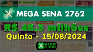 Resultado da Mega Sena 2762 Quintafeira 15082024  GIGASENA [upl. by Hillman]