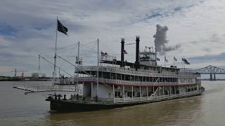 Steamboat Natchez blows her whistle arriving into her berth [upl. by Memory]