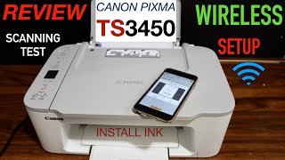 Canon Pixma TS3450 Setup Wireless Setup Install Setup Ink Load Paper Wireless Scanning amp Review [upl. by Aihsekyw239]