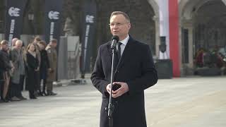 Honoring Cursed Soldiers Polish President Duda Presents Banner to Territorial Defense Forces [upl. by Shantee]