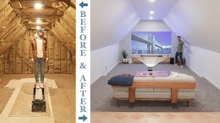 DIY ATTIC TO 4K HOME THEATER RENOVATION  how to remodel an attic [upl. by Lezned]