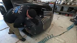 1941 Chevy Truck Restomod sanding the passenger front fender Music by Comin up Muddy [upl. by Adnovay173]