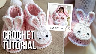 Simple Crochet Baby Booties with Bunny Applique 💖 [upl. by Fredia932]