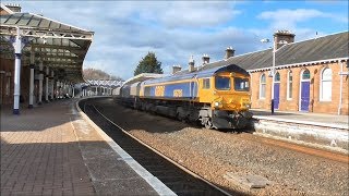 Trains at Dumfries 26032018Railfanning30Bonus DRS 66303 at Carlisle [upl. by Marsiella]