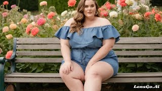 Plus Size Short denim rompers 💞 Curvy AI Lookbook [upl. by Ailel]