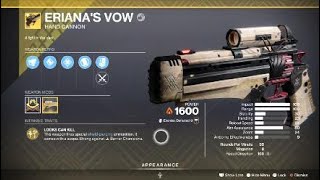 Erianas Vow Exotic Weapon amp Catalyst – Destiny 2 [upl. by Adil212]