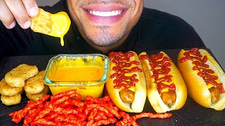 ASMR CHEESY HOT DOGS CHEETOS CHICKEN NUGGETS CHEESE SAUCE MUKBANG BIG BITES JERRY EATING NO TALKING [upl. by Mikael]