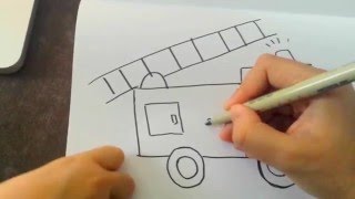 How to draw a FIRETRUCK FOR KIDS and TODDLERS So Easy and FUN [upl. by Htyderem871]