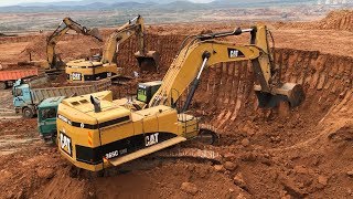 Caterpillar 365C Excavator Loading Trucks And Operator View [upl. by Schonfeld]