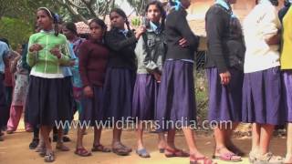 School girls with blue ribbons in hair and school boys of Karnataka South India [upl. by Ynaittirb913]