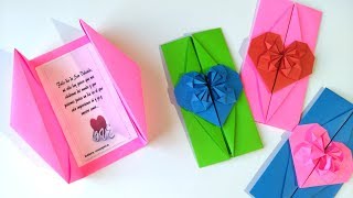 Sobre para cartas de papel  Origami envelope with a heart brooch [upl. by Sophey]