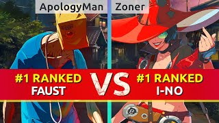 GGST ▰ ApologyMan 1 Ranked Faust vs Zoner  Kshuewhatdamoo 1 Ranked INo High Level Gameplay [upl. by Eanore]