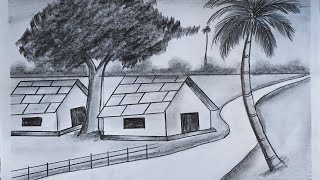 How🌹 to Draw Village Landscape with Pencil 🥰Pencil Drawing for Beginners❤️❤️ [upl. by Annairdua95]