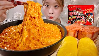 ASMR Cheesy Buldak Fire Noodles and Spam【Mukbang Eating Sounds】【English subtitles】 [upl. by Vinna640]