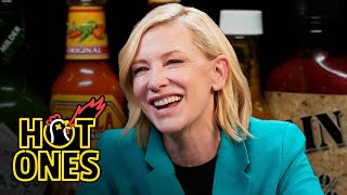 Cate Blanchett Pretends No Ones Watching While Eating Spicy Wings  Hot Ones [upl. by Ecnerwaled]