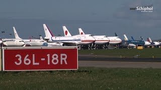 Vliegtuigen van delegaties geparkeerd op Polderbaan [upl. by Ethban65]