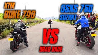 DUKE 790 VS GSXS 750 Drag Race [upl. by Kraul]