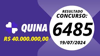 Quina Resultado Concurso 6485 19072024 quina quina6485 quinaresultado6485 [upl. by Attenauq]