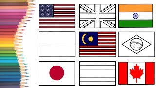 How to Draw amp Colour Book Page for Kids  11 Nation Flags [upl. by Brightman335]