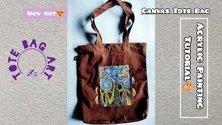 How to paint a Tote bag 👜  How to paint with Fabric Paint acrylicpainting drawingtutorial [upl. by Ddot763]