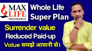 Max life whole life super plan  surrender value  reduced paid up value  whole life super plan [upl. by Philcox]