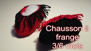 Tuto Crochet quotChausson à frange 36 moisquot [upl. by Coats]