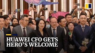 Hero’s welcome for Meng Wanzhou at Huawei offices in China after extradition battle and quarantine [upl. by Norreht865]