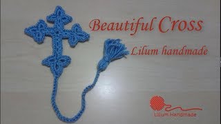 How to crochet beautiful cross bookmark tutorial free left hand [upl. by Elli]