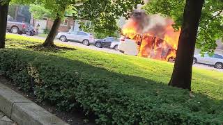 Vehicle Completely Engulfed In Fire At Sheppard Yonge North York Ontario Canada [upl. by Langley723]