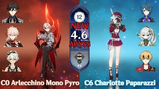 46 Spiral Abyss Floor 12  C0 Arlecchino and C6 Charlotte  Genshin Impact [upl. by Keslie525]