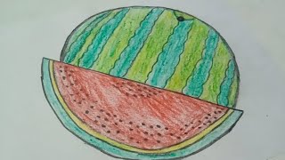 How to draw Watermelon 🍉🍉 very easy drawing step by step with colour Tarbuj ka Chitra watermelon🍉🍉 [upl. by Ttekcirc514]