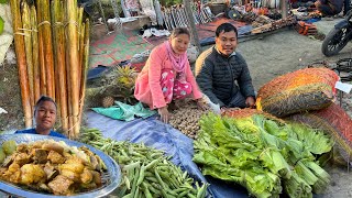 Sold Organic Vegetables with Wife in Local market  We earn 2500 Rupees at Market  Pork Mukbang [upl. by Brynna]