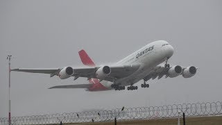 POWERFUL Qantas A380 takeoff From Melbourne W INSANE WATER SPRAY ACTION [upl. by Toffic703]